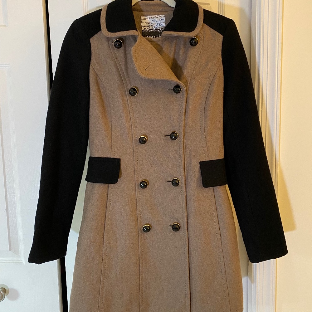 Kensie colorblock wool blend pea coat
